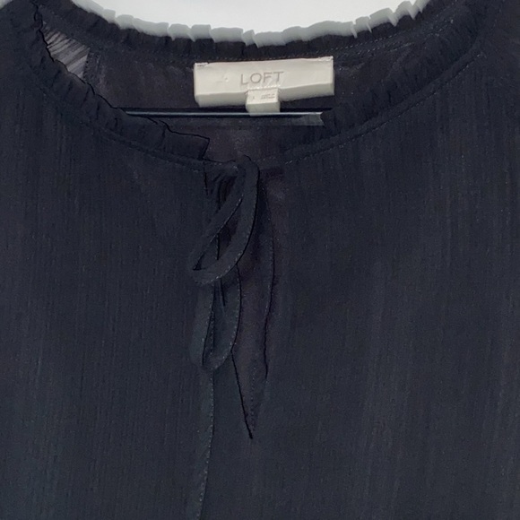 LOFT WO SIZE LG Black Cocktail Dress with Bishop Sleeves and Crew Neck pleated - Picture 8 of 14